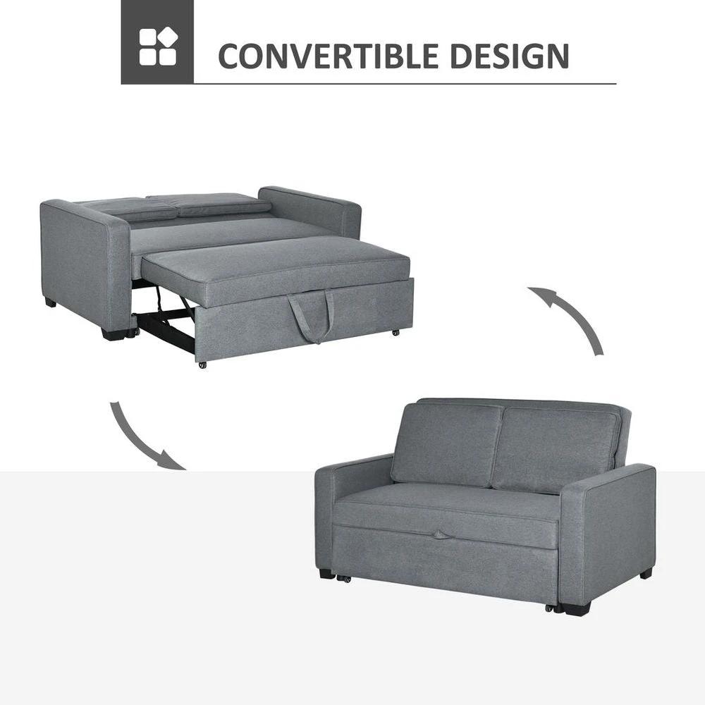Modern 2 Seater Sofa Bed Click Clack Couch Sleeper for Living Room Grey by HOMCOM