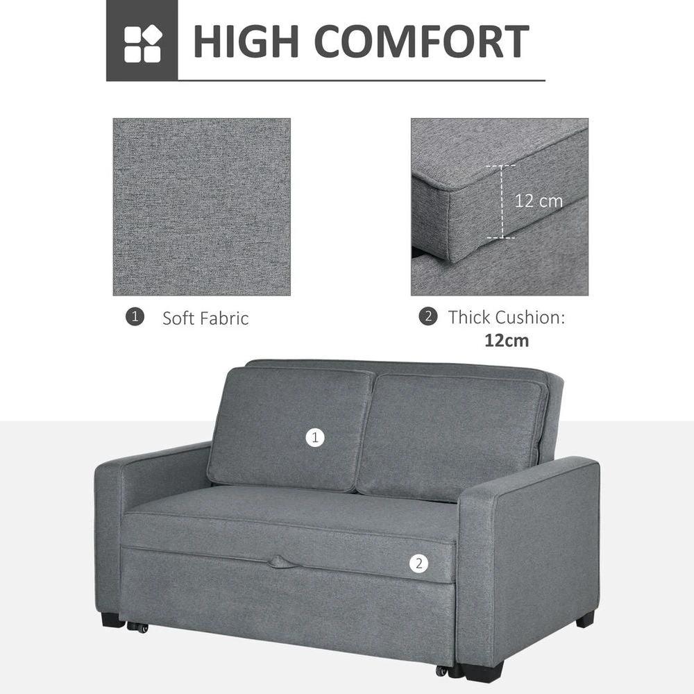 Modern 2 Seater Sofa Bed Click Clack Couch Sleeper for Living Room Grey by HOMCOM