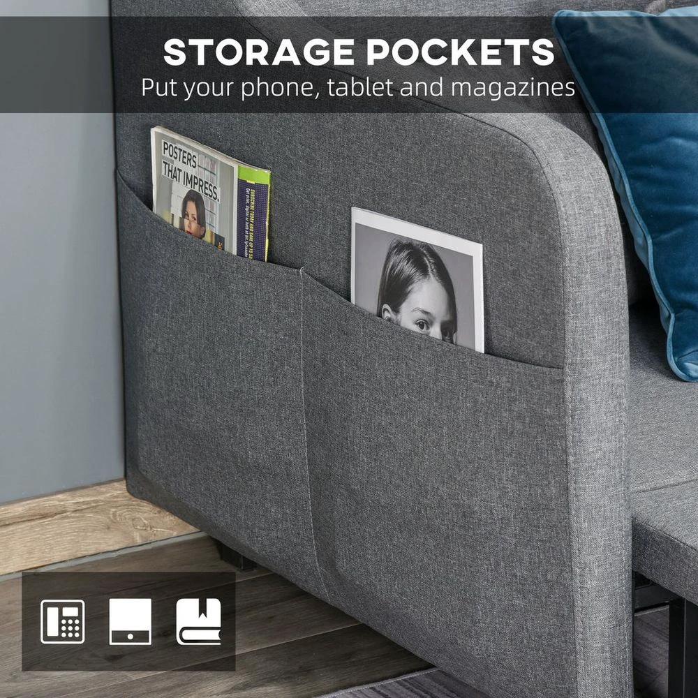 Pull Out Sofa Bed, Fabric 2 Seater Sofa Couch for Living Room, Grey by HOMCOM