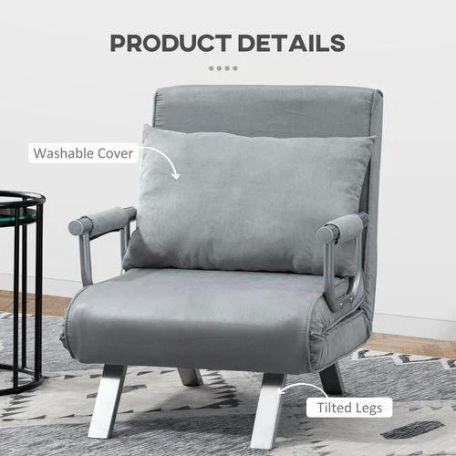 HOMCOM Sofa Bed Foldable Portable Armchair Sleeper Lounge Pillow Light Grey - Sofa Bed