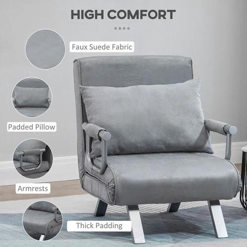 HOMCOM Sofa Bed Foldable Portable Armchair Sleeper Lounge Pillow Light Grey - Sofa Bed