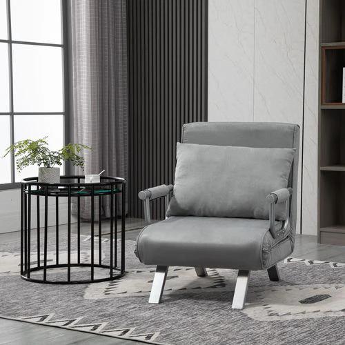 Sofa Bed Foldable Portable Armchair Sleeper Lounge Pillow Light Grey by HOMCOM