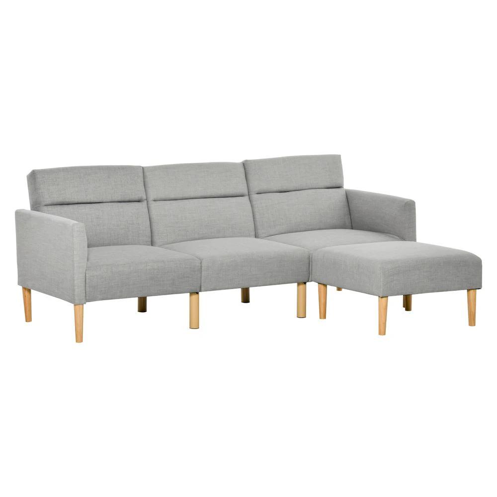 Upholstered Sofa bed Reversible Sectional Sofa Set Sleeper with Footstool by HOMCOM