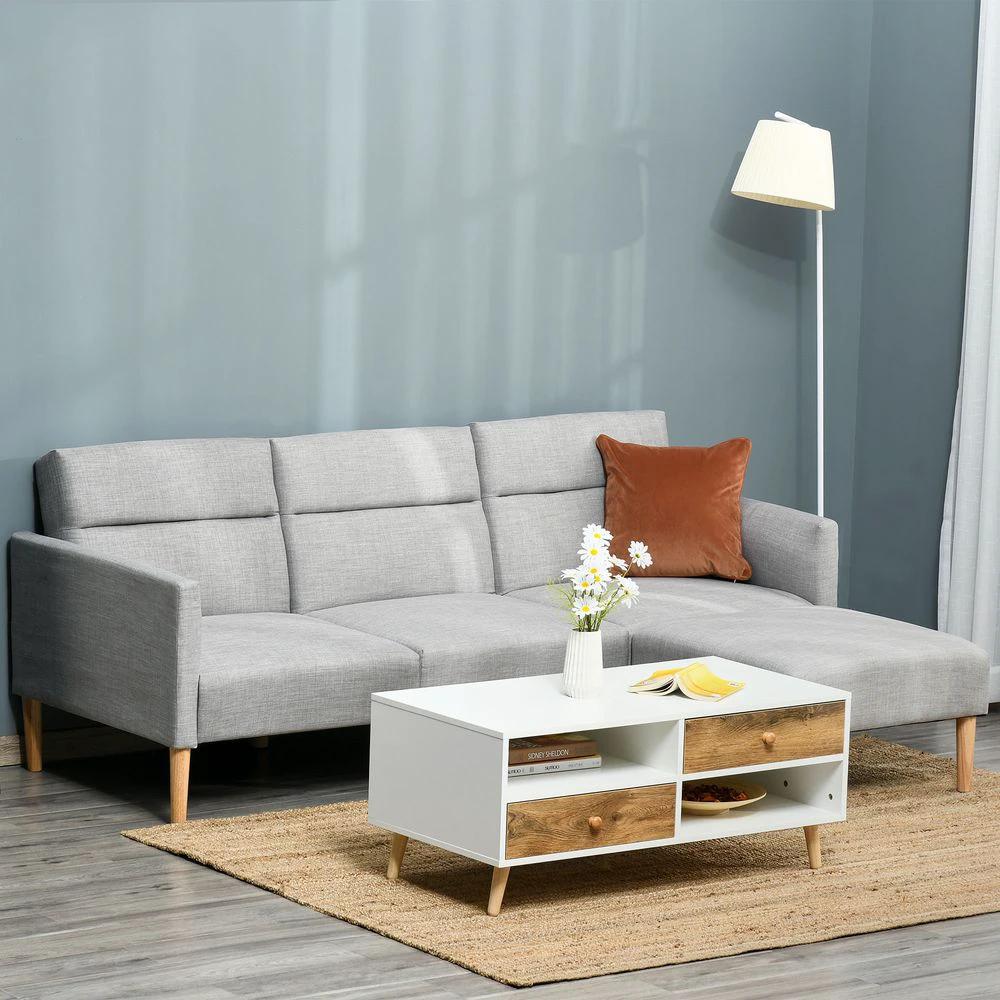 Upholstered Sofa bed Reversible Sectional Sofa Set Sleeper with Footstool by HOMCOM