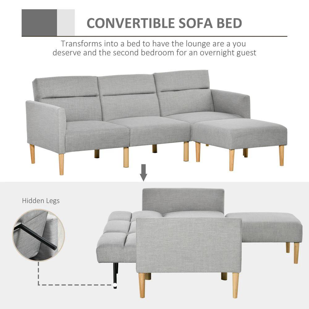Upholstered Sofa bed Reversible Sectional Sofa Set Sleeper with Footstool by HOMCOM