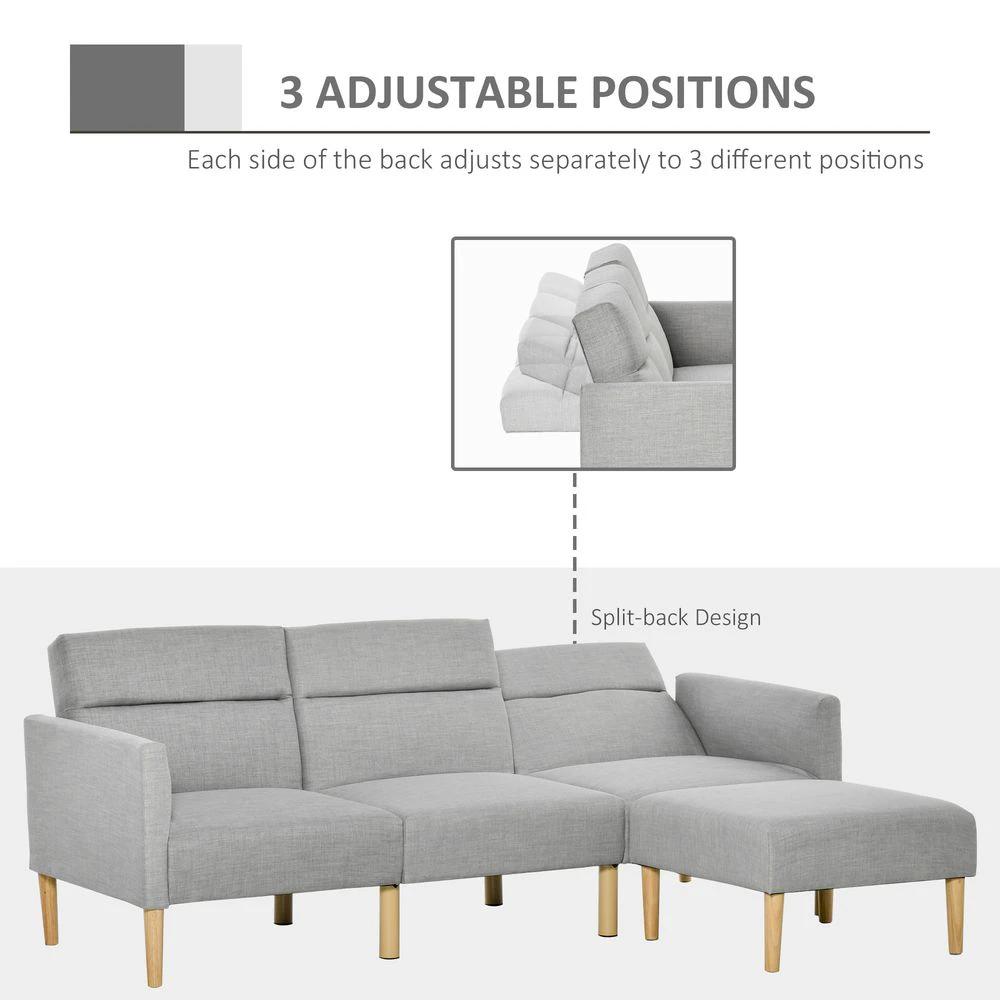 Upholstered Sofa bed Reversible Sectional Sofa Set Sleeper with Footstool by HOMCOM