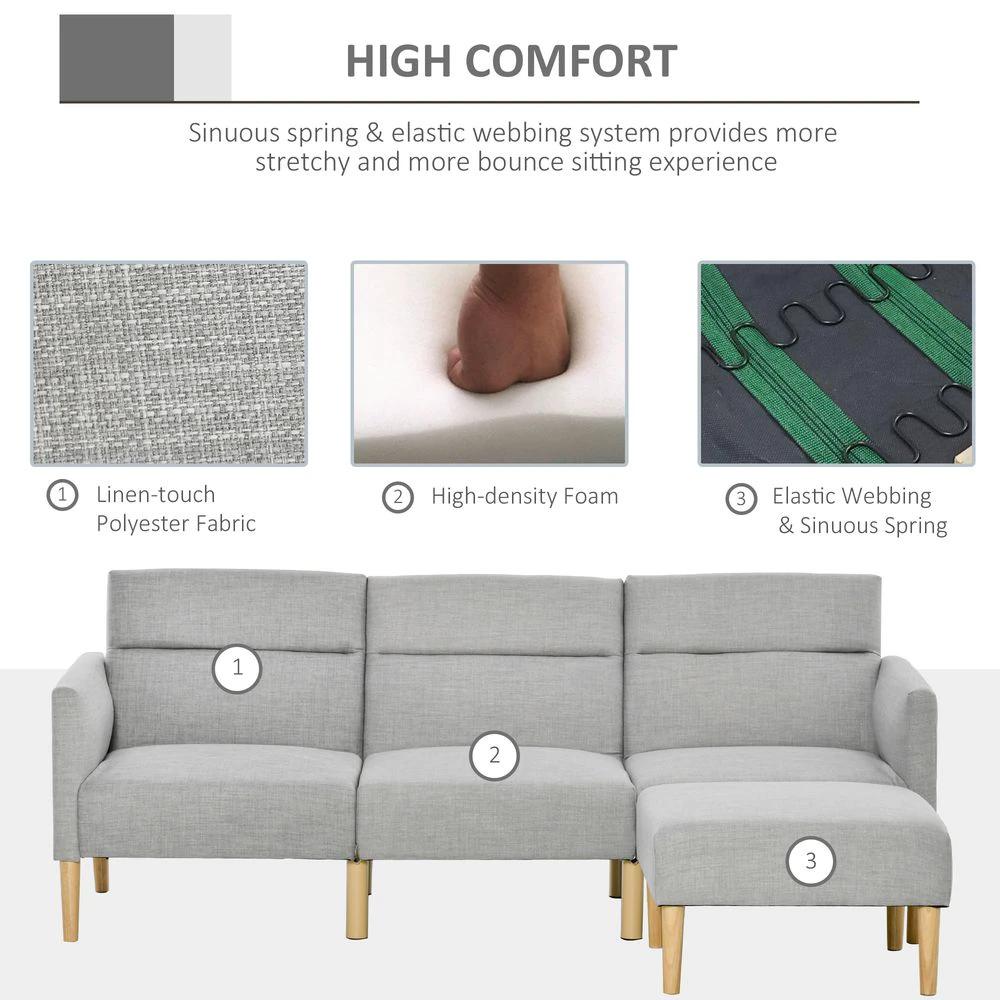 Upholstered Sofa bed Reversible Sectional Sofa Set Sleeper with Footstool by HOMCOM