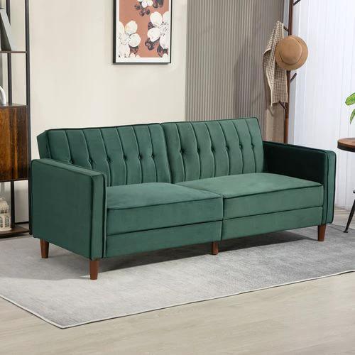HOMCOM Convertible Sofa Futon Velvet-Touch Tufted Couch Sofa Bed - Sofa Bed