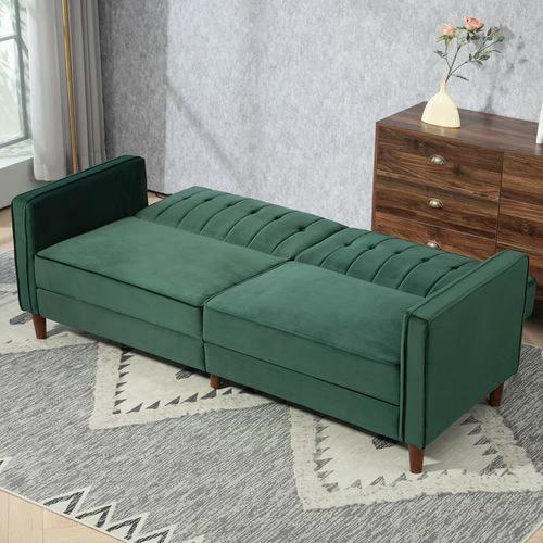 HOMCOM Convertible Sofa Futon Velvet-Touch Tufted Couch Sofa Bed - Sofa Bed