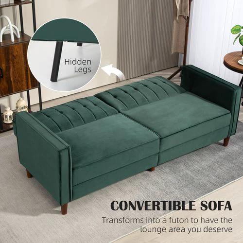 HOMCOM Convertible Sofa Futon Velvet-Touch Tufted Couch Sofa Bed - Sofa Bed