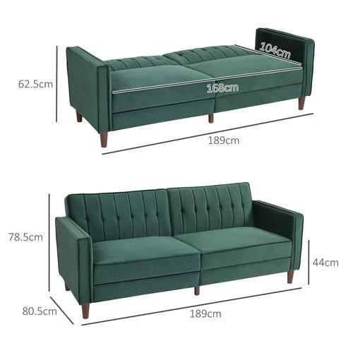 HOMCOM Convertible Sofa Futon Velvet-Touch Tufted Couch Sofa Bed - Sofa Bed