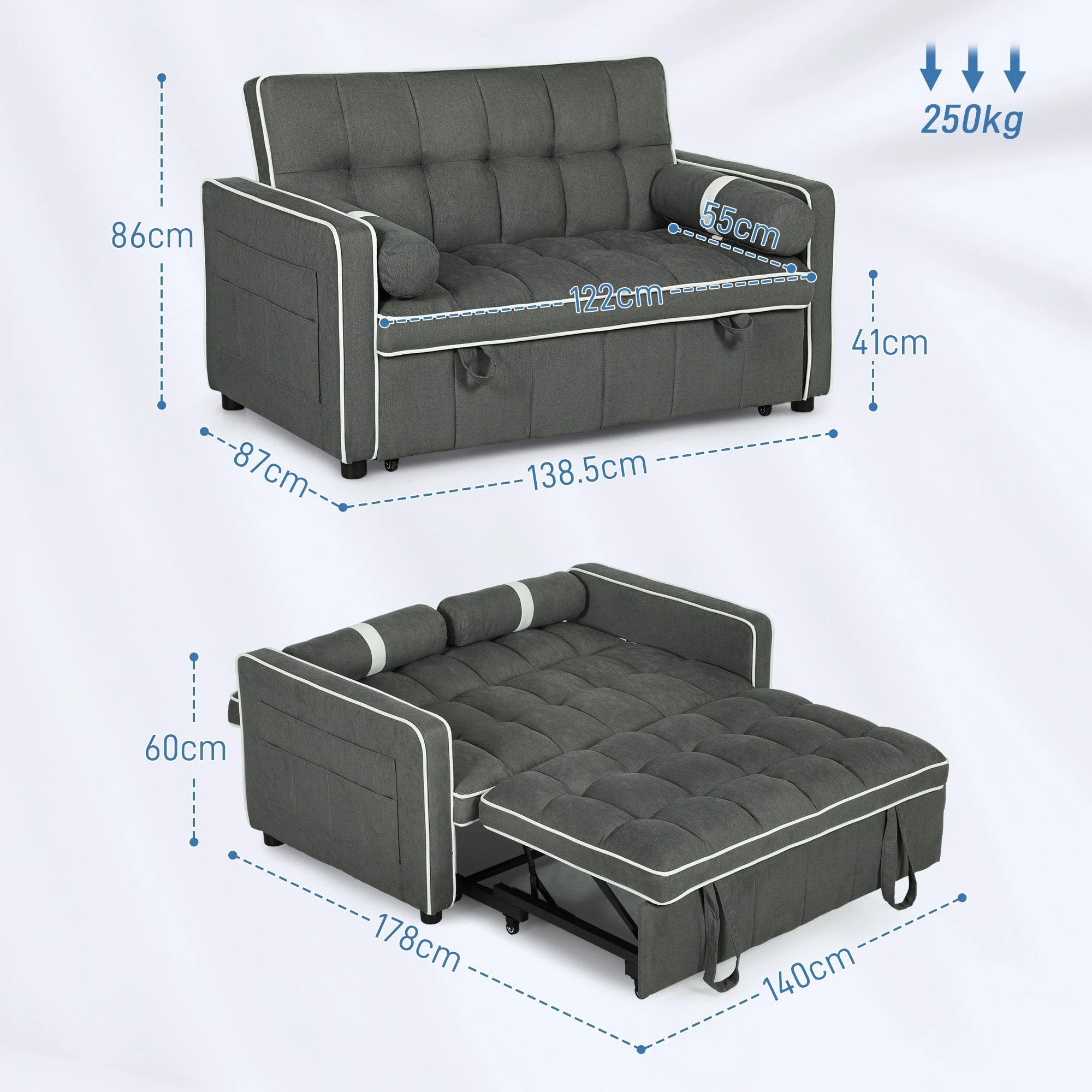 HOMCOM 2 Seater Pull Out Sofa Bed with Adjustable Backrest by HOMCOM