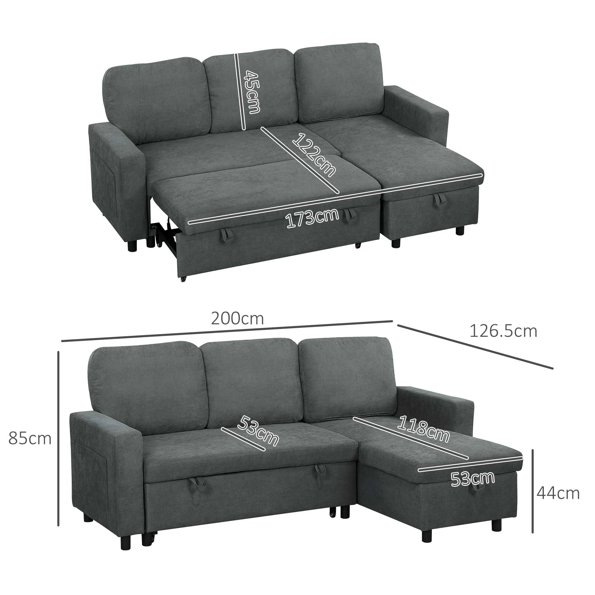 HOMCOM Pull Out Sofa Bed L Shape Corner Sofa w/ Reversible Chaise by HOMCOM