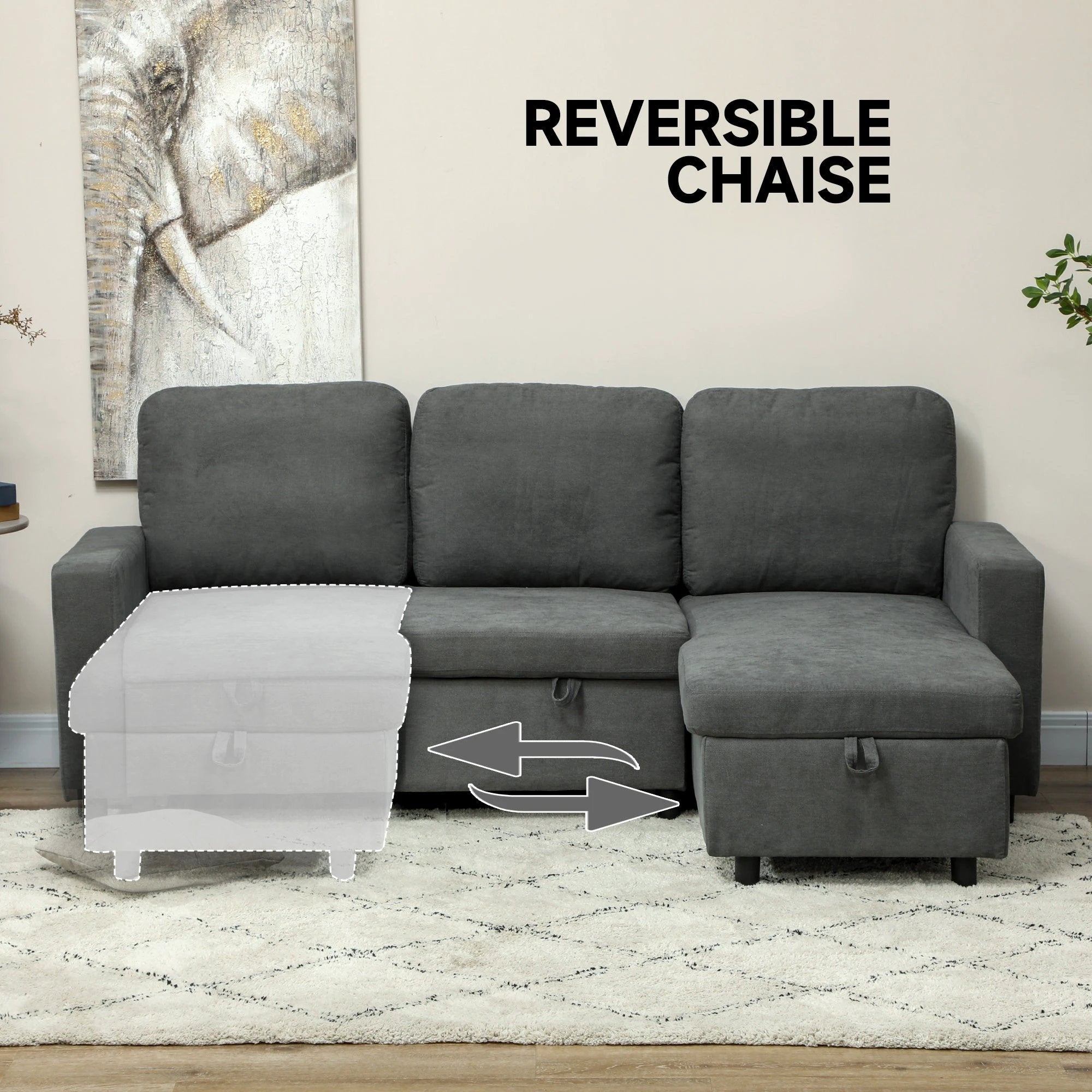 HOMCOM Pull Out Sofa Bed L Shape Corner Sofa w/ Reversible Chaise by HOMCOM