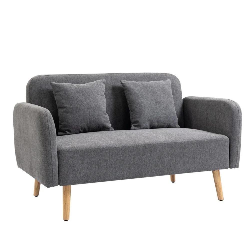 HOMCOM 2-Seat Homcom Loveseat Sofa Chenille Fabric Upholstered Couch Rubberwood Legs, Grey - Uncategorized Sofa