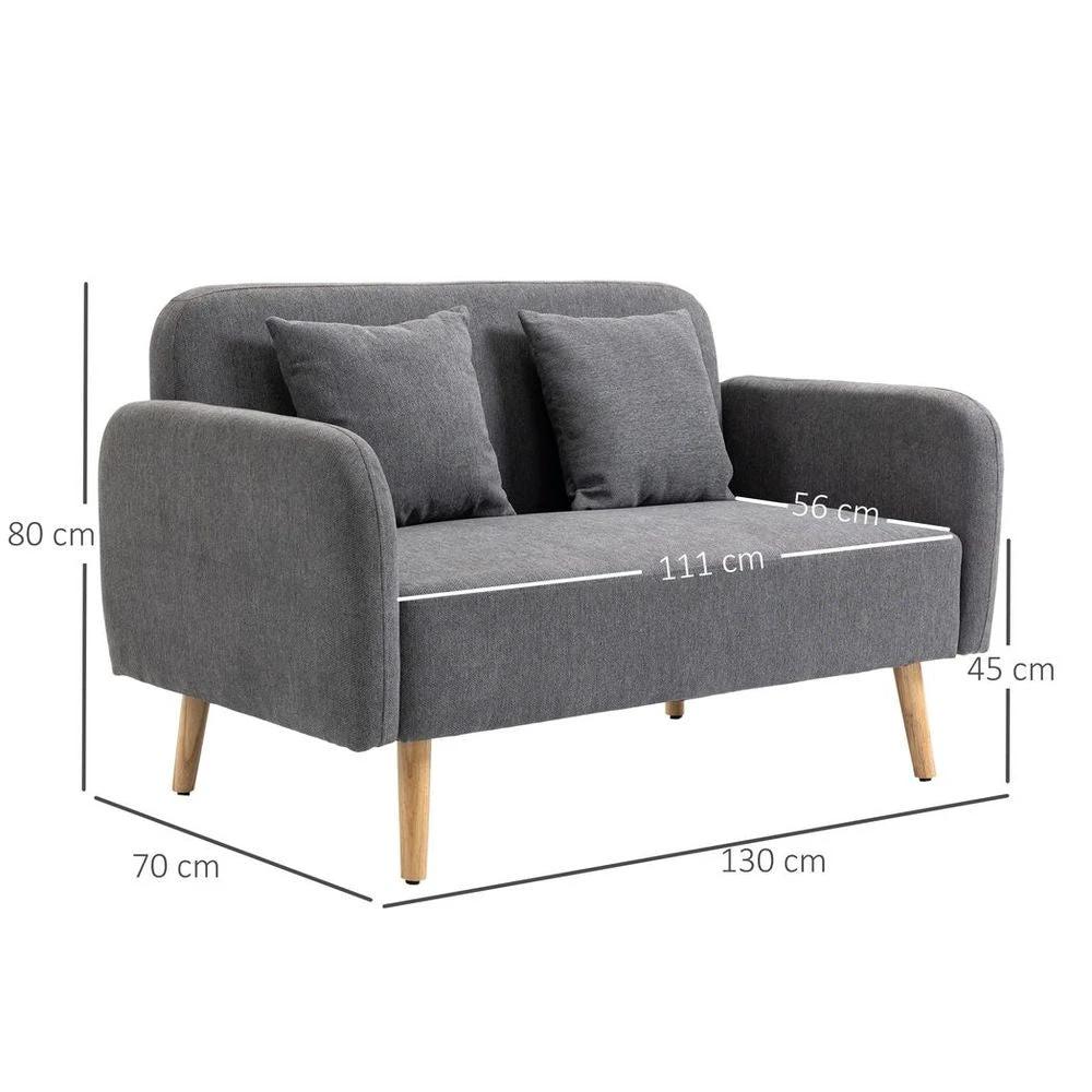 HOMCOM 2-Seat Homcom Loveseat Sofa Chenille Fabric Upholstered Couch Rubberwood Legs, Grey - Uncategorized Sofa