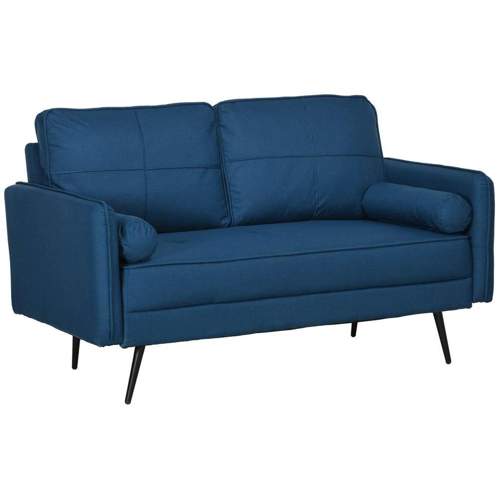HOMCOM 2 Seater Homcom Sofa 143cm Modern Fabric Couch Back Cushions and Pillows, Blue - Uncategorized Sofa