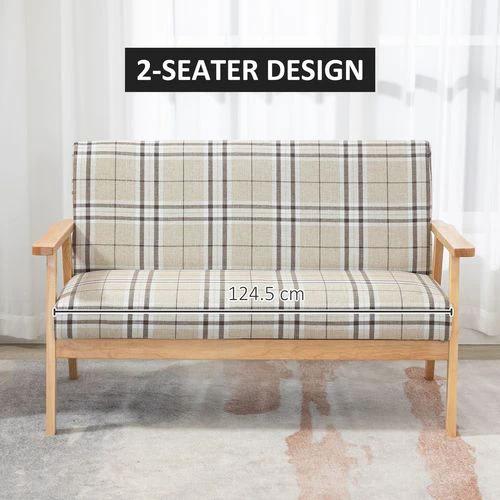 2 Seater Sofa with Rubber Wood Frame Linen Fabric Love Seat Small Couch by HOMCOM