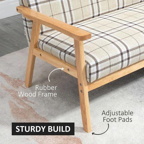 2 Seater Sofa with Rubber Wood Frame Linen Fabric Love Seat Small Couch by HOMCOM