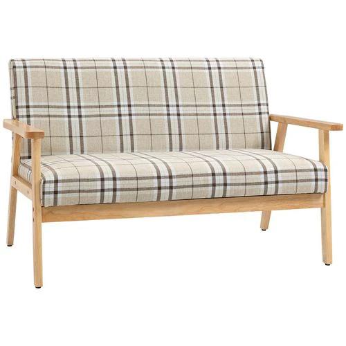 2 Seater Sofa with Rubber Wood Frame Linen Fabric Love Seat Small Couch by HOMCOM