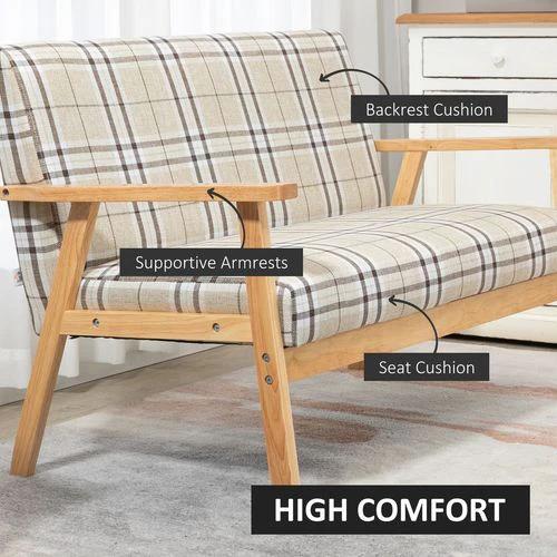 2 Seater Sofa with Rubber Wood Frame Linen Fabric Love Seat Small Couch by HOMCOM