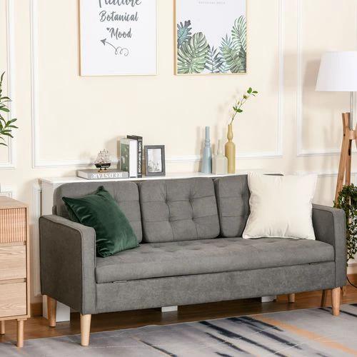 3-Seater Sofa Button-Tufted Fabric Couch with Hidden Storage, Rubberwood Legs by HOMCOM