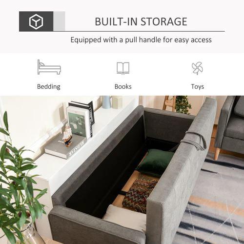 HOMCOM 3-Seater Sofa Button-Tufted Fabric Couch with Hidden Storage, Rubberwood Legs - Sofa