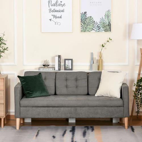 HOMCOM 3-Seater Sofa Button-Tufted Fabric Couch with Hidden Storage, Rubberwood Legs - Sofa