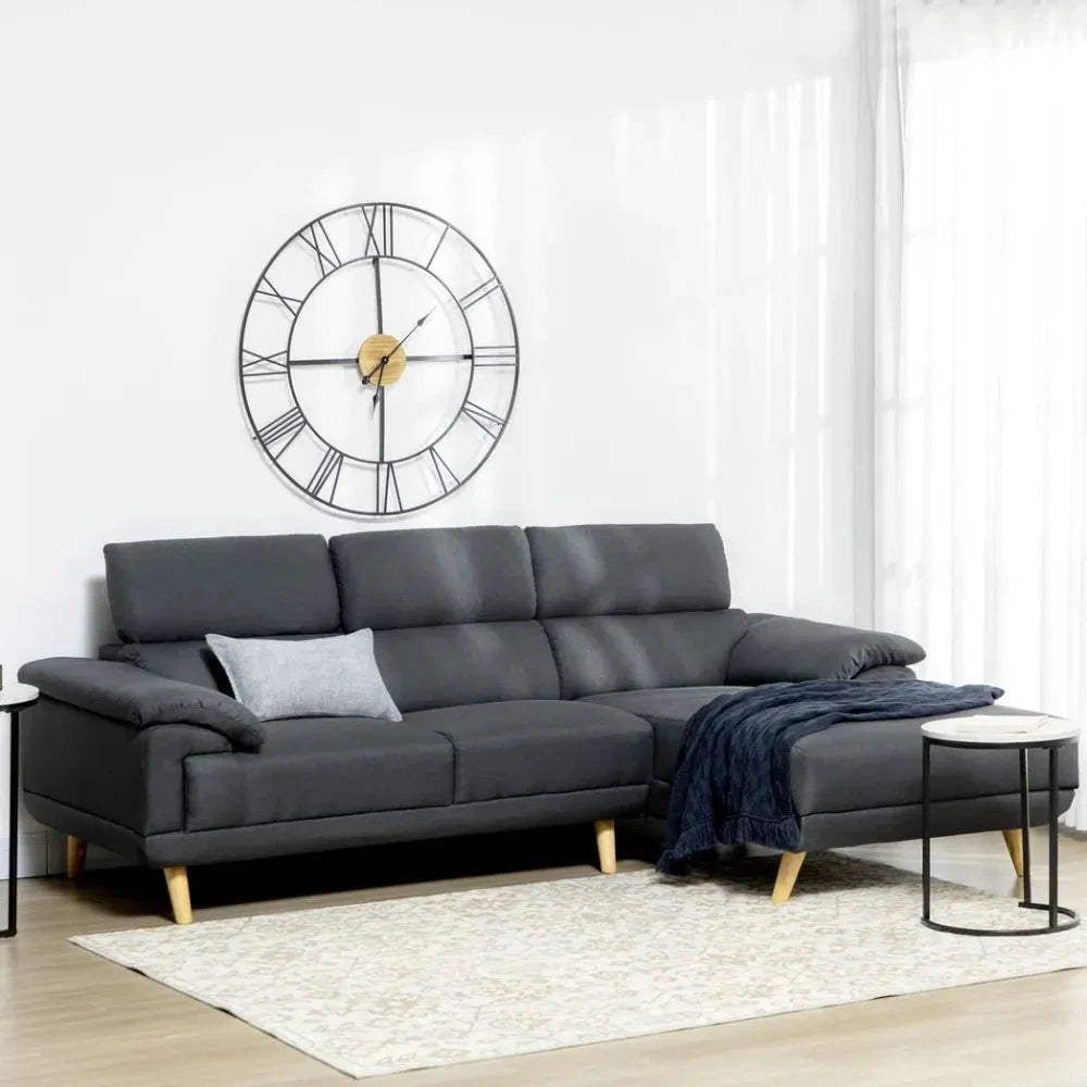 Corner Sofas for Living Room L Shaped Sofa with Adjustable Headrest Grey by HOMCOM