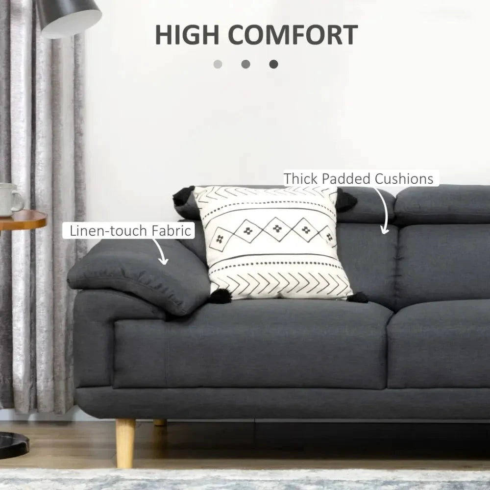 Corner Sofas for Living Room L Shaped Sofa with Adjustable Headrest Grey by HOMCOM