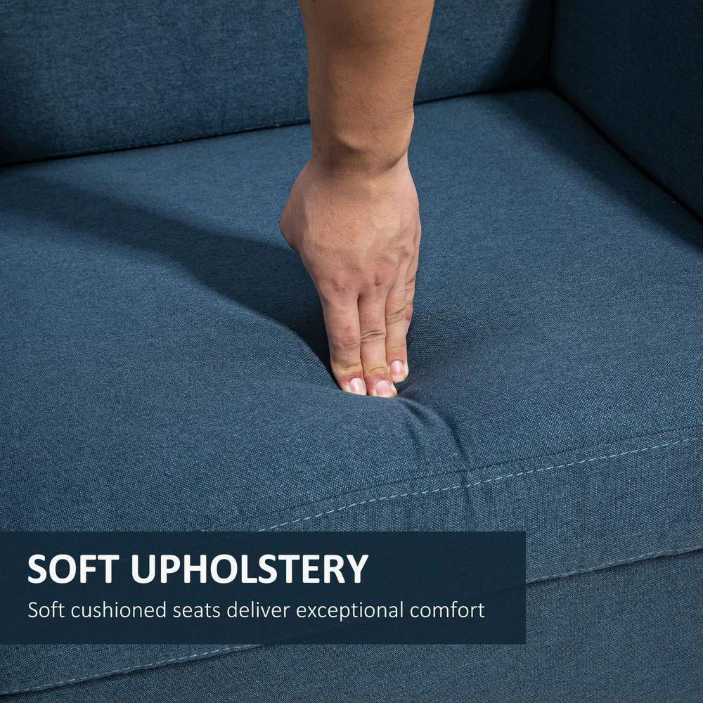 HOMCOM Double Seat Sofa Linen Upholstery Loveseat Couch w/ Armrests, Blue - Uncategorized Sofa