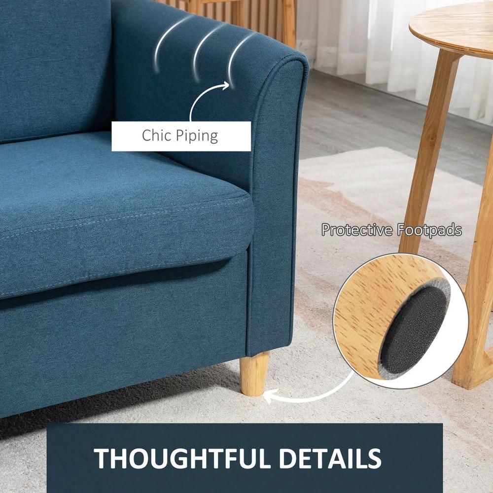 HOMCOM Double Seat Sofa Linen Upholstery Loveseat Couch w/ Armrests, Blue - Uncategorized Sofa