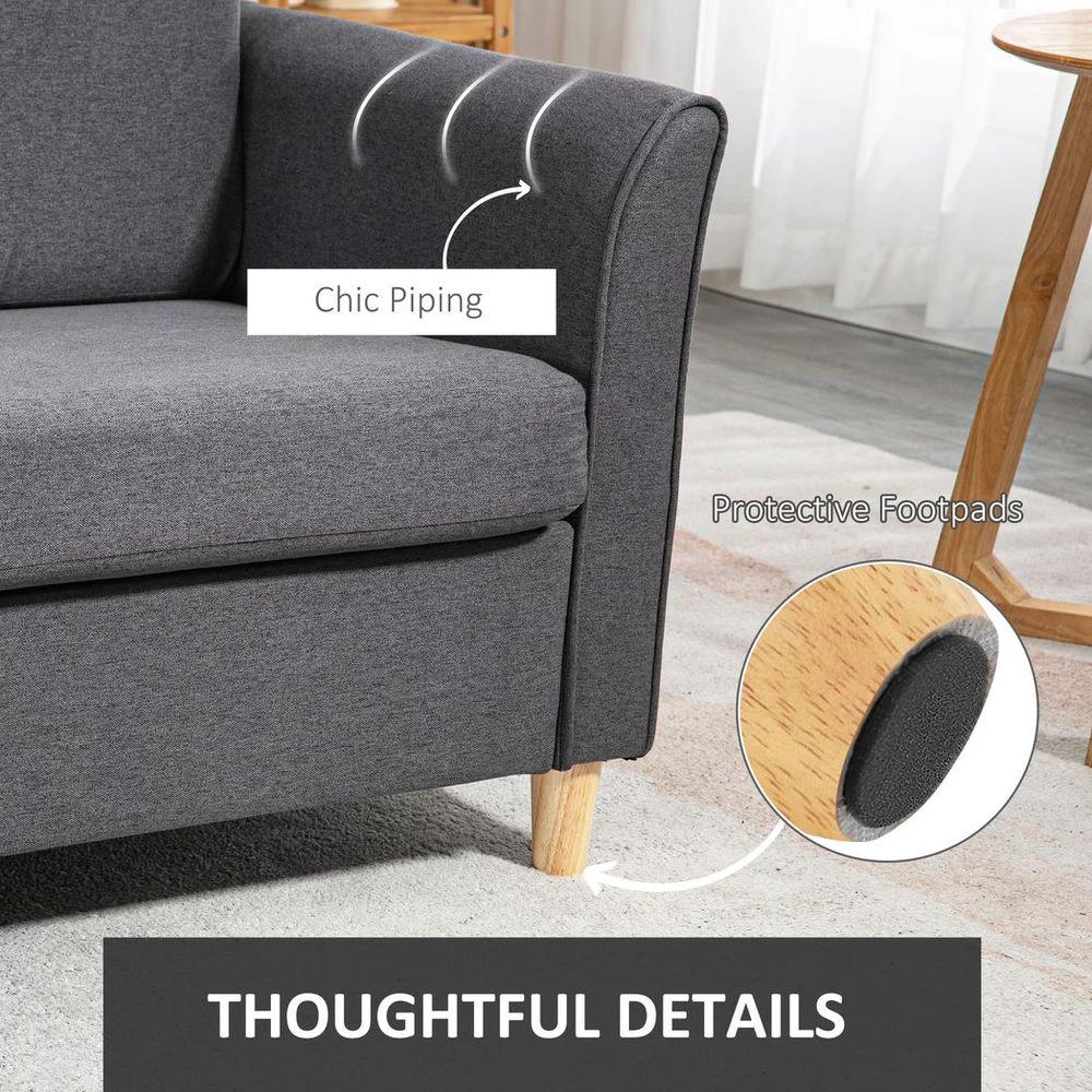 HOMCOM Double Seat Sofa Linen Upholstery Loveseat Couch w/ Armrests, Dark Grey - Uncategorized Sofa