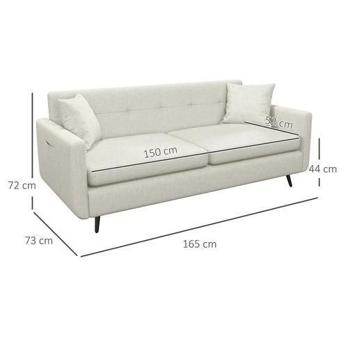 HOMCOM 2 Seater Sofa 165cm Modern Fabric Couch with Wood Legs and Pockets Beige by HOMCOM