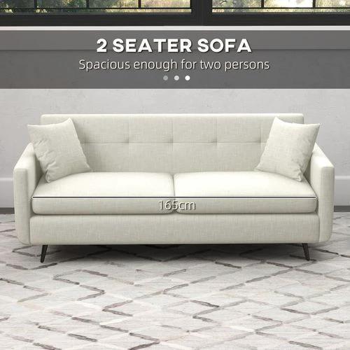 HOMCOM 2 Seater Sofa 165cm Modern Fabric Couch with Wood Legs and Pockets Beige by HOMCOM