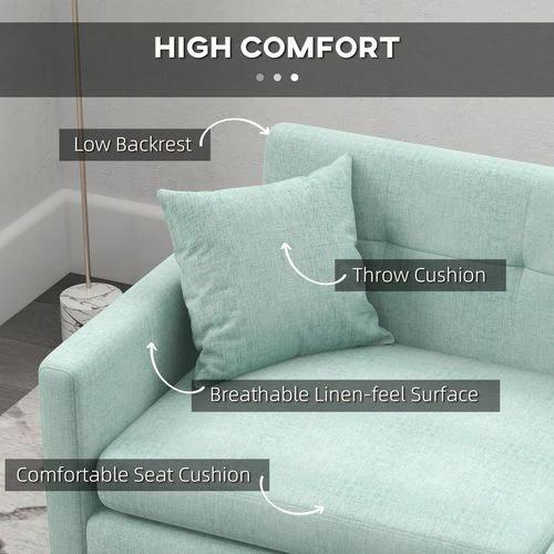 HOMCOM 2 Seater Sofa 165cm Modern Fabric Couch with Wood Legs and Pockets Blue - Sofa