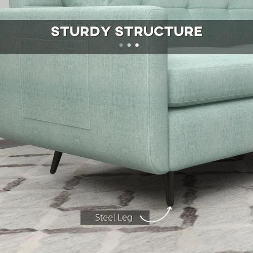 HOMCOM 2 Seater Sofa 165cm Modern Fabric Couch with Wood Legs and Pockets Blue - Sofa