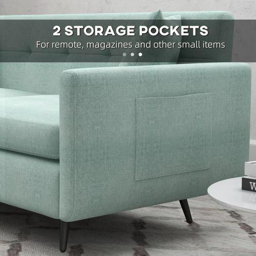 HOMCOM 2 Seater Sofa 165cm Modern Fabric Couch with Wood Legs and Pockets Blue - Sofa