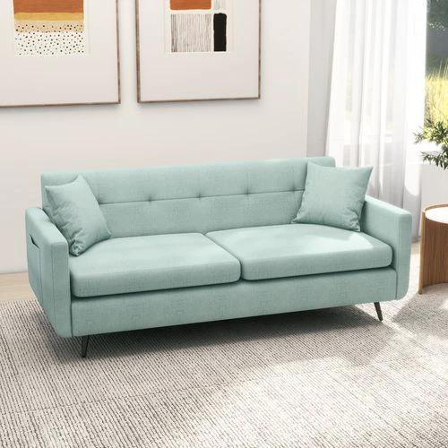 HOMCOM 2 Seater Sofa 165cm Modern Fabric Couch with Wood Legs and Pockets Blue - Sofa