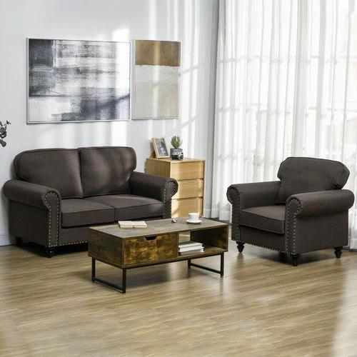 HOMCOM 2 Seater Sofa for Living Room, with Nailhead Trim, Dark Brown by HOMCOM