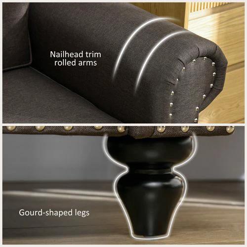 HOMCOM HOMCOM 2 Seater Sofa for Living Room, with Nailhead Trim, Dark Brown - Sofa