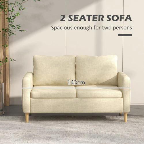 HOMCOM 2 Seater Sofa Modern Fabric Couch with Wood Legs and 2 Pockets Beige - Sofa