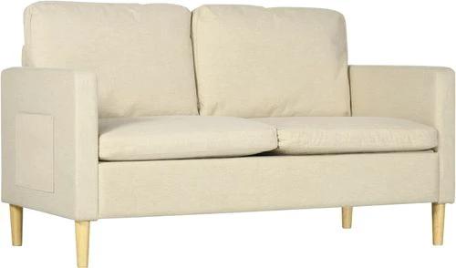 HOMCOM 2 Seater Sofa Modern Fabric Couch with Wood Legs and 2 Pockets Beige by HOMCOM