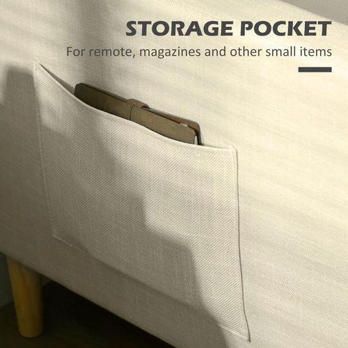 HOMCOM 2 Seater Sofa Modern Fabric Couch with Wood Legs and 2 Pockets Beige - Sofa