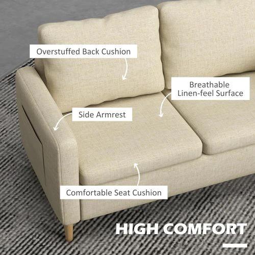 HOMCOM 2 Seater Sofa Modern Fabric Couch with Wood Legs and 2 Pockets Beige by HOMCOM