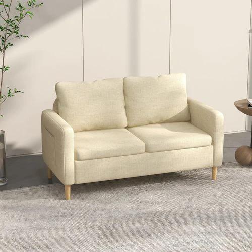 HOMCOM 2 Seater Sofa Modern Fabric Couch with Wood Legs and 2 Pockets Beige by HOMCOM