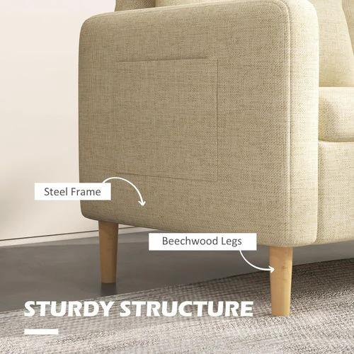HOMCOM 2 Seater Sofa Modern Fabric Couch with Wood Legs and 2 Pockets Beige by HOMCOM