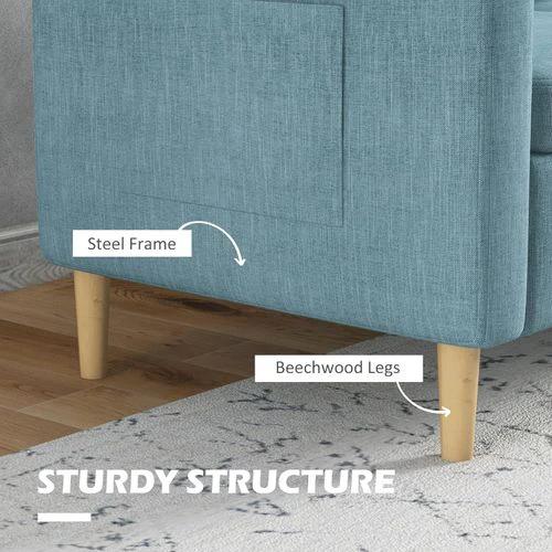 HOMCOM 2 Seater Sofa Modern Fabric Couch with Wood Legs and 2 Pockets Blue - Sofa
