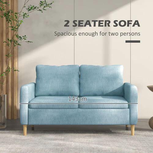 HOMCOM 2 Seater Sofa Modern Fabric Couch with Wood Legs and 2 Pockets Blue by HOMCOM