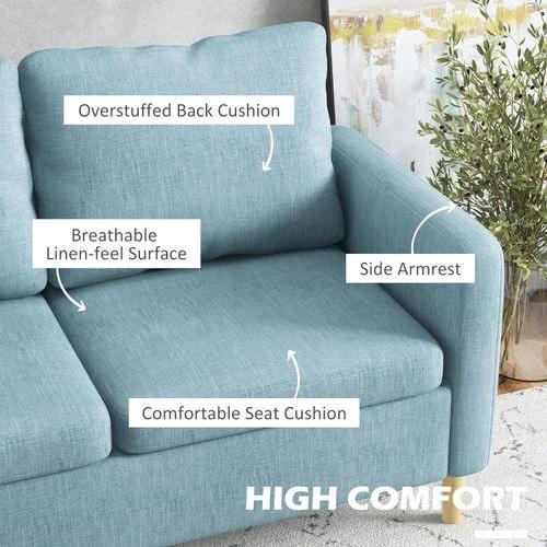 HOMCOM 2 Seater Sofa Modern Fabric Couch with Wood Legs and 2 Pockets Blue - Sofa